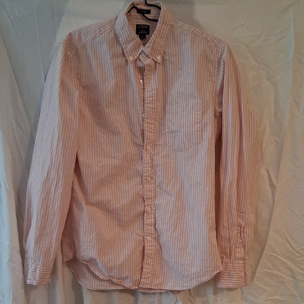 J. Crew Pink and White Striped Casual Shirt